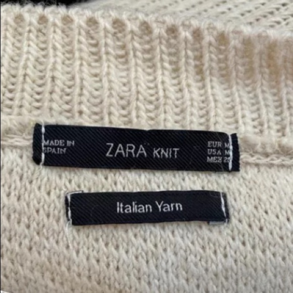 NEW ZARA BEIGE CREAM SWEATER TUNIC LENGTH ASYMMETRICAL DEEP V NECKLINE M NWOT - Picture 7 of 7